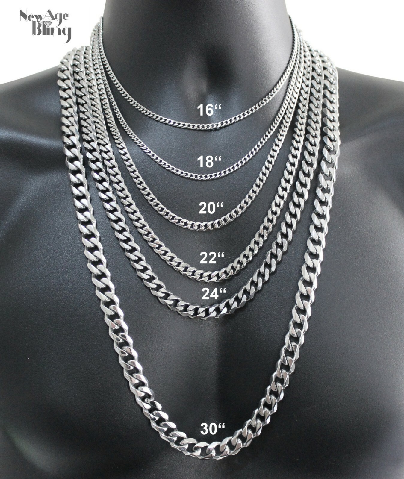 Stainless Steel Silver Chain Cuban Curb Women Men 16-36″ Necklace 3/5/7/9/11mm