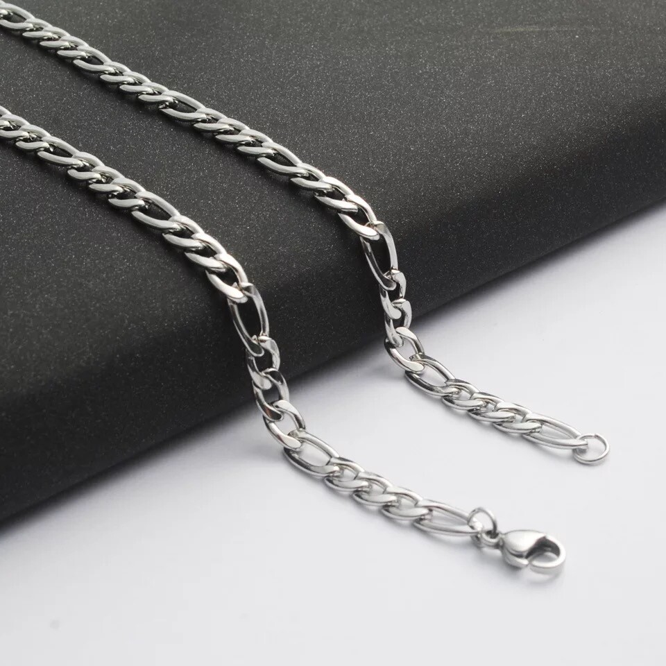 Wholesale 316L Stainless Steel Silver Curb Figaro Chain Necklace Mens & Womens