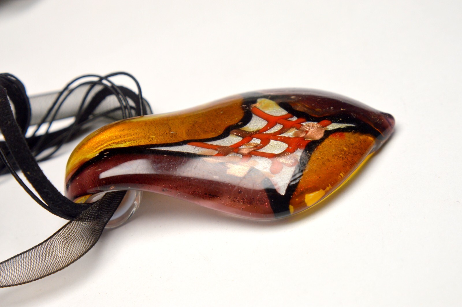 RRP 49,- NEW ITALY VENICE MURANO ORANGE & BROWN GLASS PENDANT IN BOX
