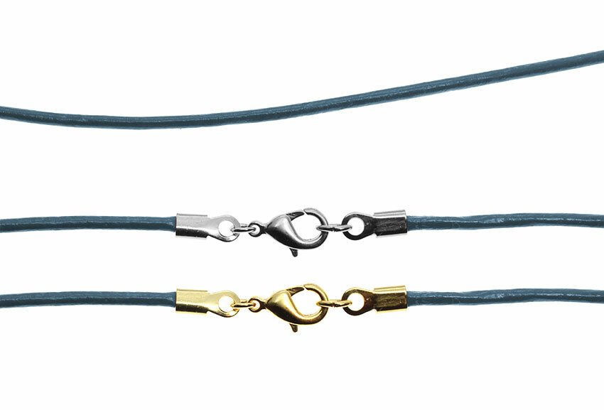 Blue Leather Cord Necklace Silver/Gold Clasp 16″ 18″ 20″ 22″ 24″ 26″ 28″ 30″