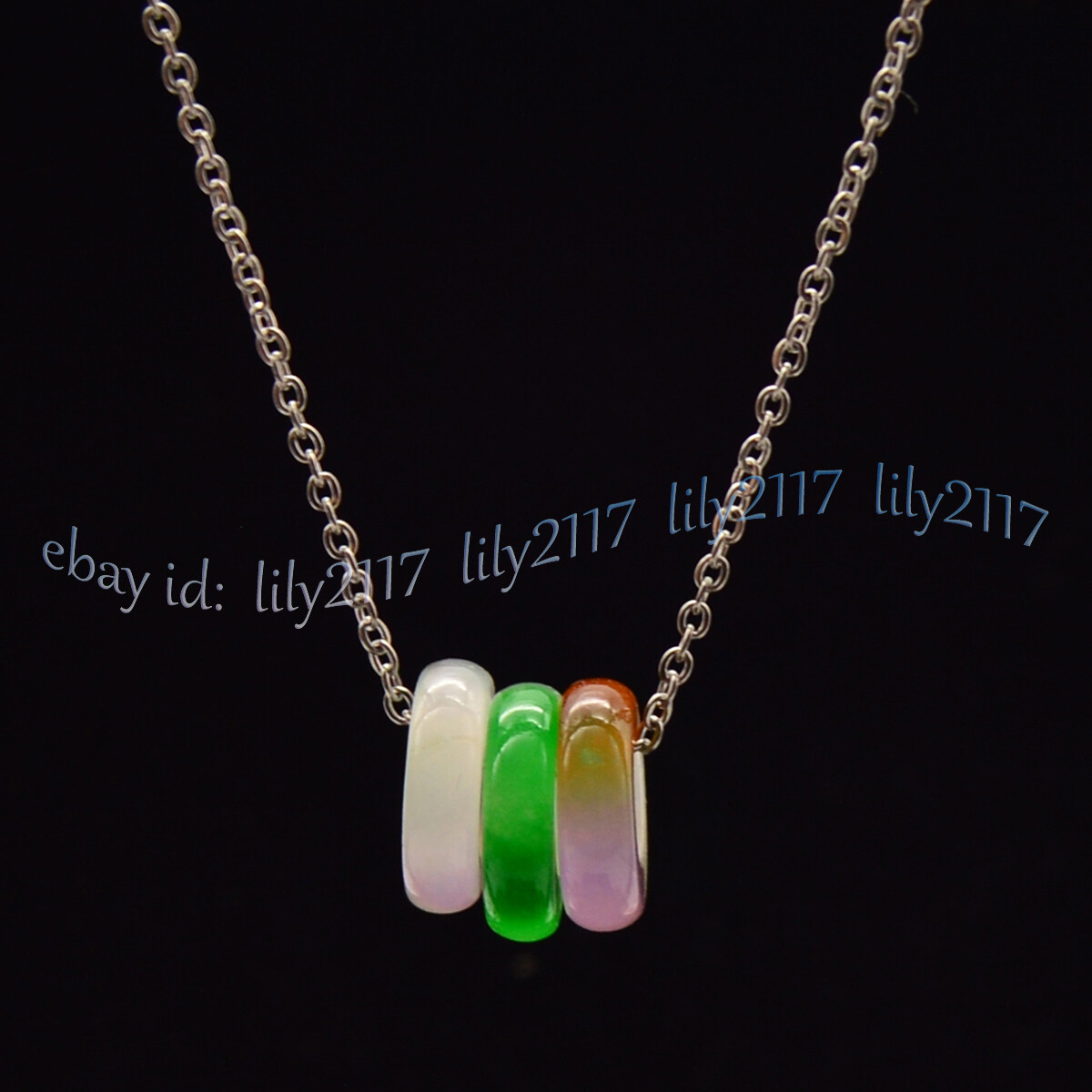 Natural Multicolor Jade 13mm Donut Dangle Pendant Necklace 925 Silver Chain 17”