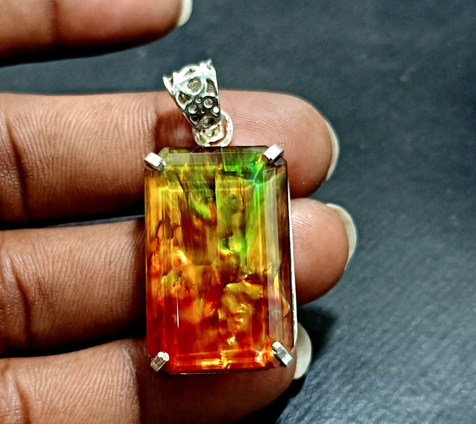 58.40 Ct Natural Ammolite 925 Solid Silver Rainbow PENDANT Certified Gemstone