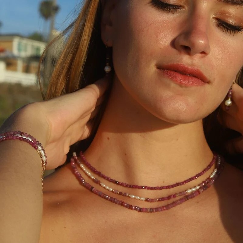 Gemstone Beaded Choker 2mm Ruby Crystal Beads Healing Reiki Women Necklace Gift
