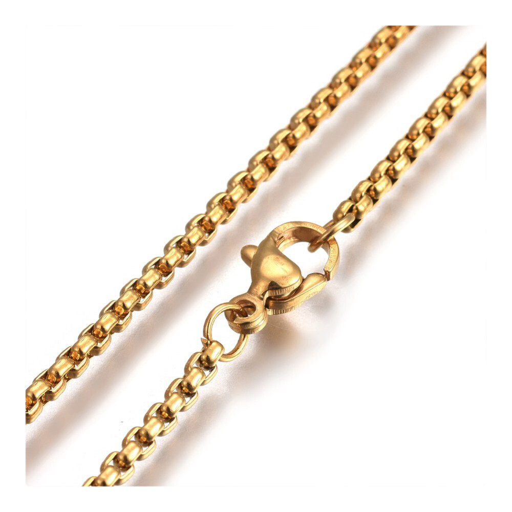 304 Stainless Steel Box Chain Necklace Lobster Gold 17″ 2.0mm  A396