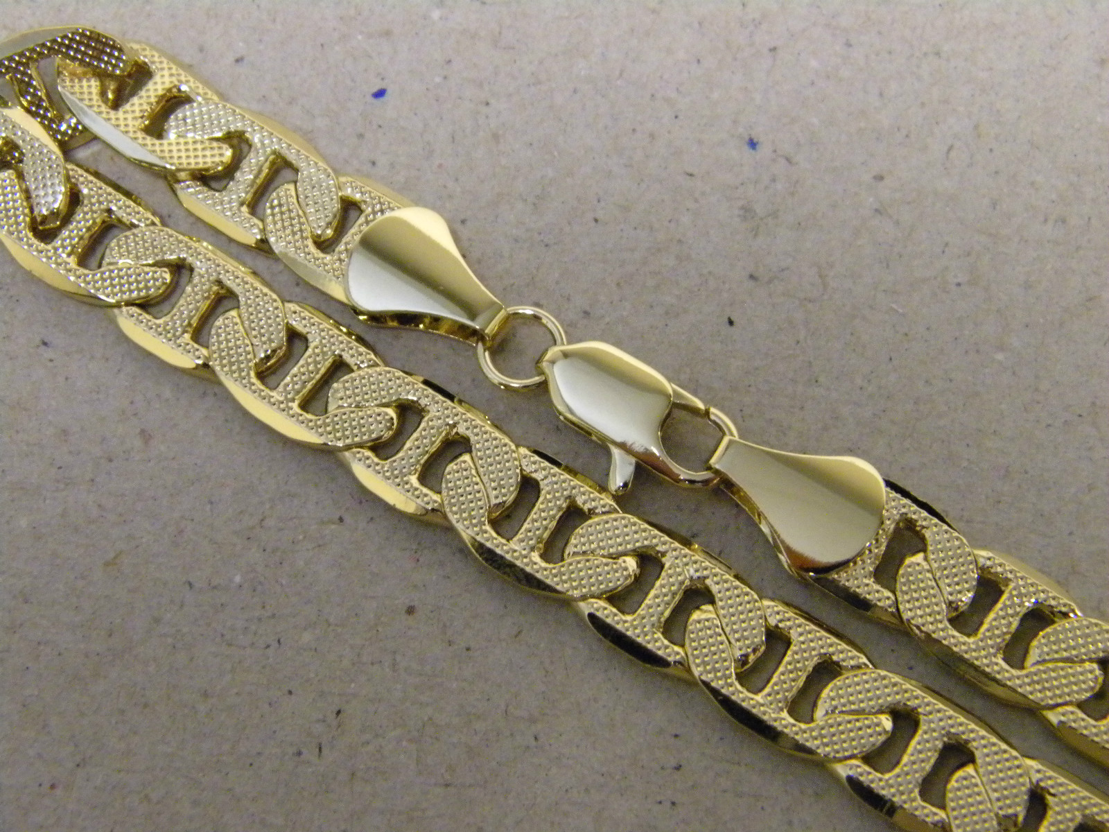 Lady Men Yellow Gold Plated Concave Mariner Chain 24in Inch Long 8mm Wide Frost