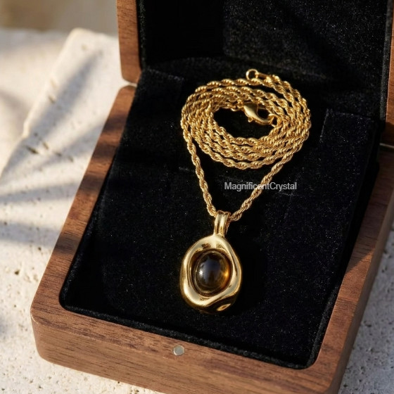 A+++ Genuine Tiger Eye Pendant Necklace Minimalist Stone Gold Amulet Jewelry