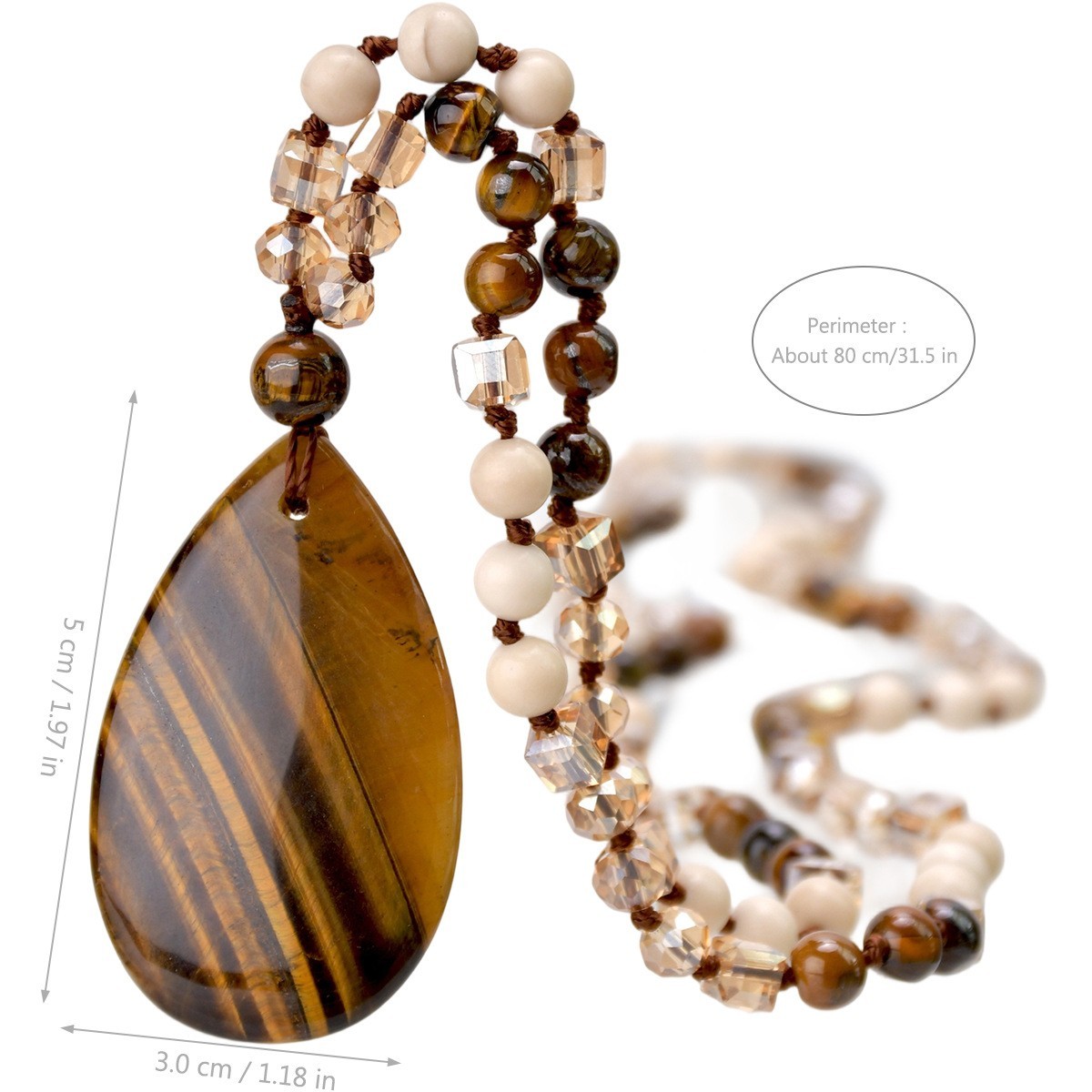 New Vintage Natural Stone Pendant Necklace For Women Knot Necklace Sweater Chain