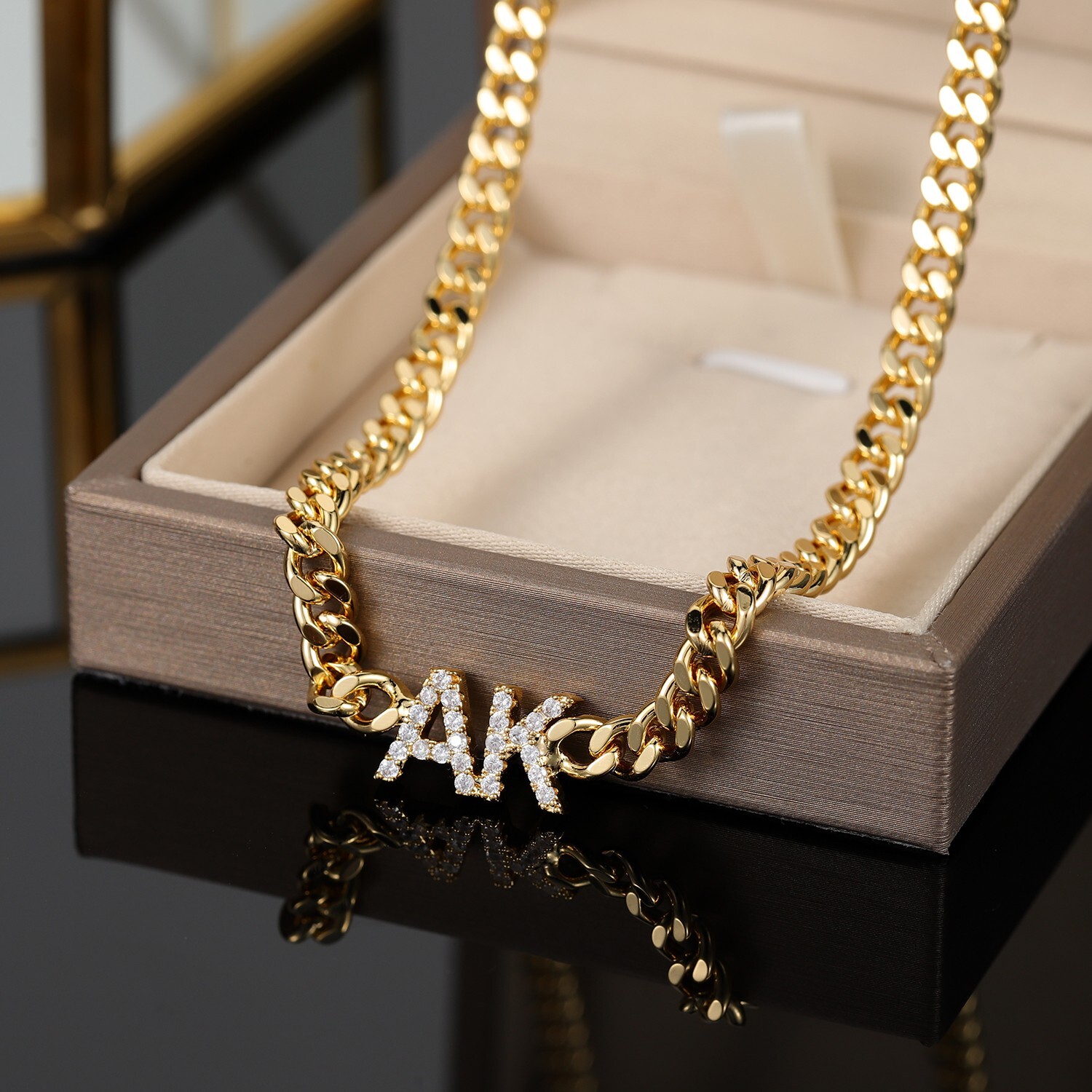 Custom Name Cubic Zirconia Letters Necklace Cuban Chain Jewelry Stainless Steel