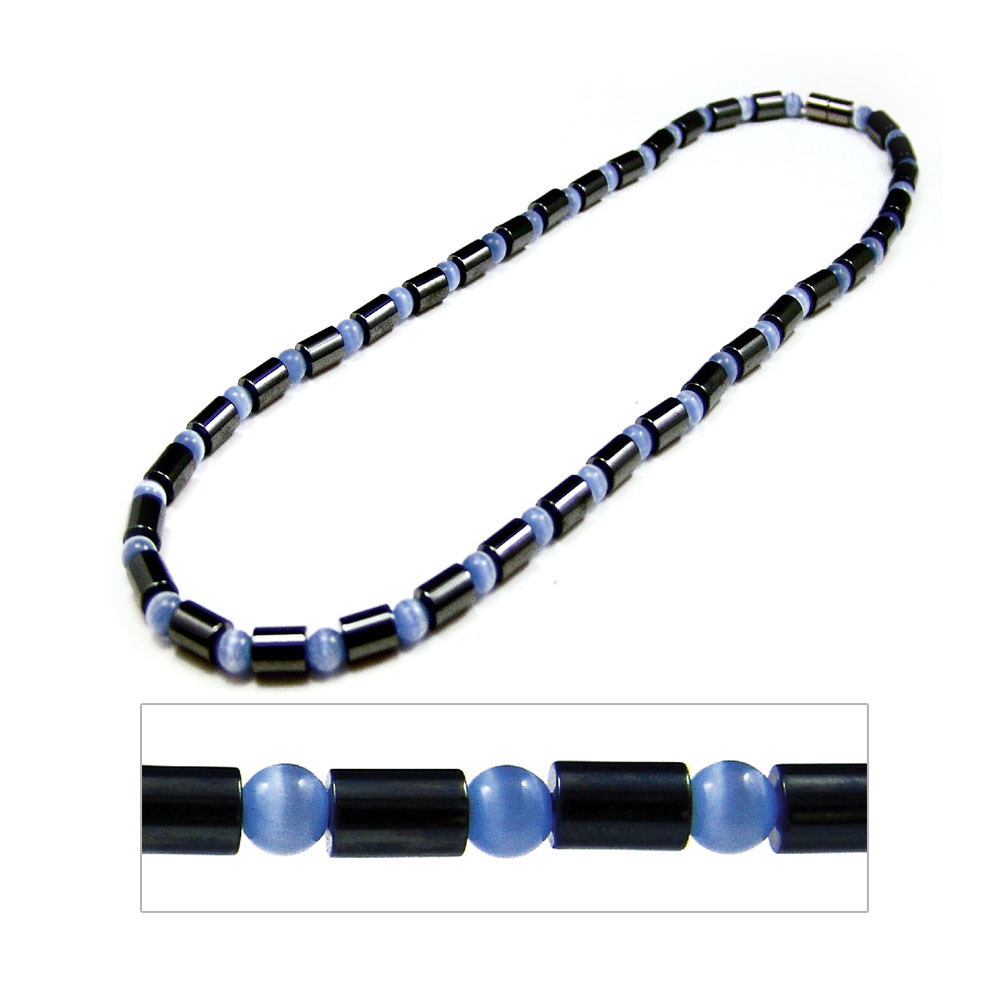 Accents Kingdom Women’s Magnetic Hematite Blue Cat’s Eye Bead Necklace 18″