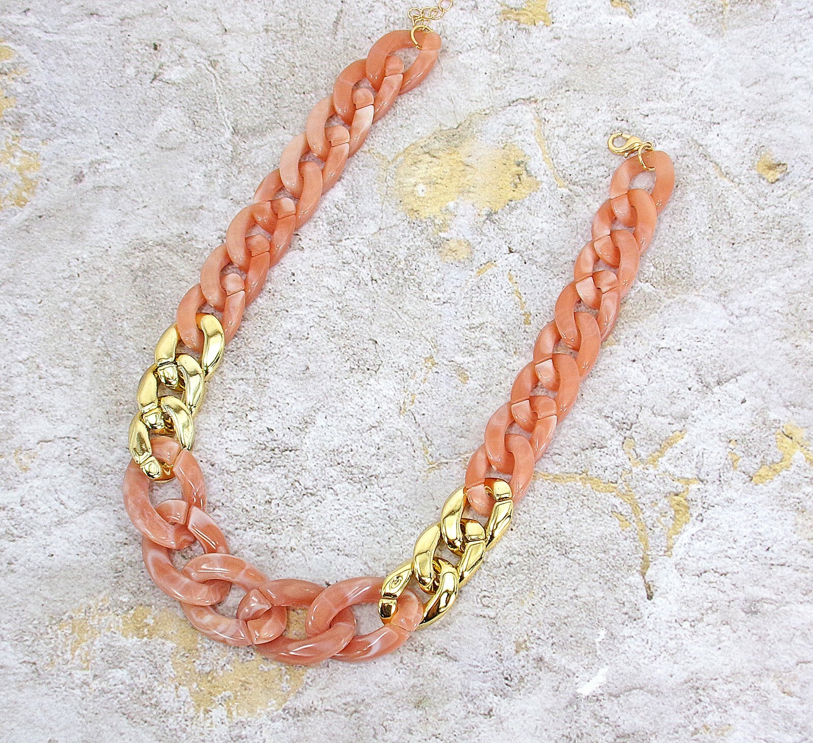 Pink and Gold Link Necklace with with large pink links and shiny gold links New