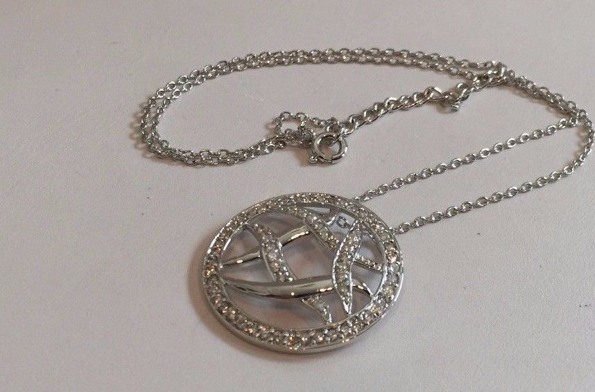 925 SILVER SILVER ABSTACT CIRCLE PENDANT NECKLACE W/2.50 CT ACCENTS/18”