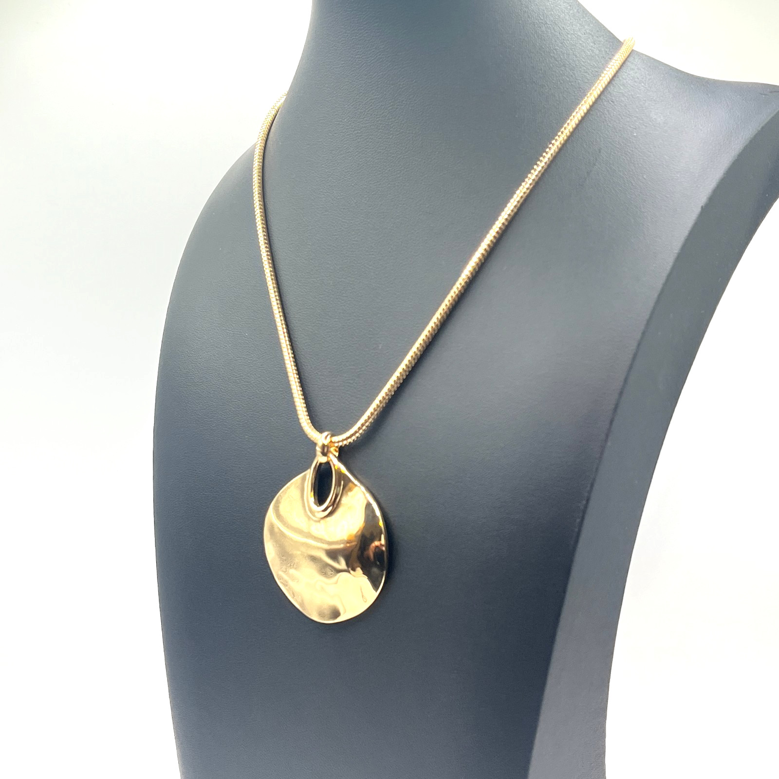 RLM Studio SOHO Necklace 17 – 20″ Pendant Gold-Tone Hammered Circular Disc Chain