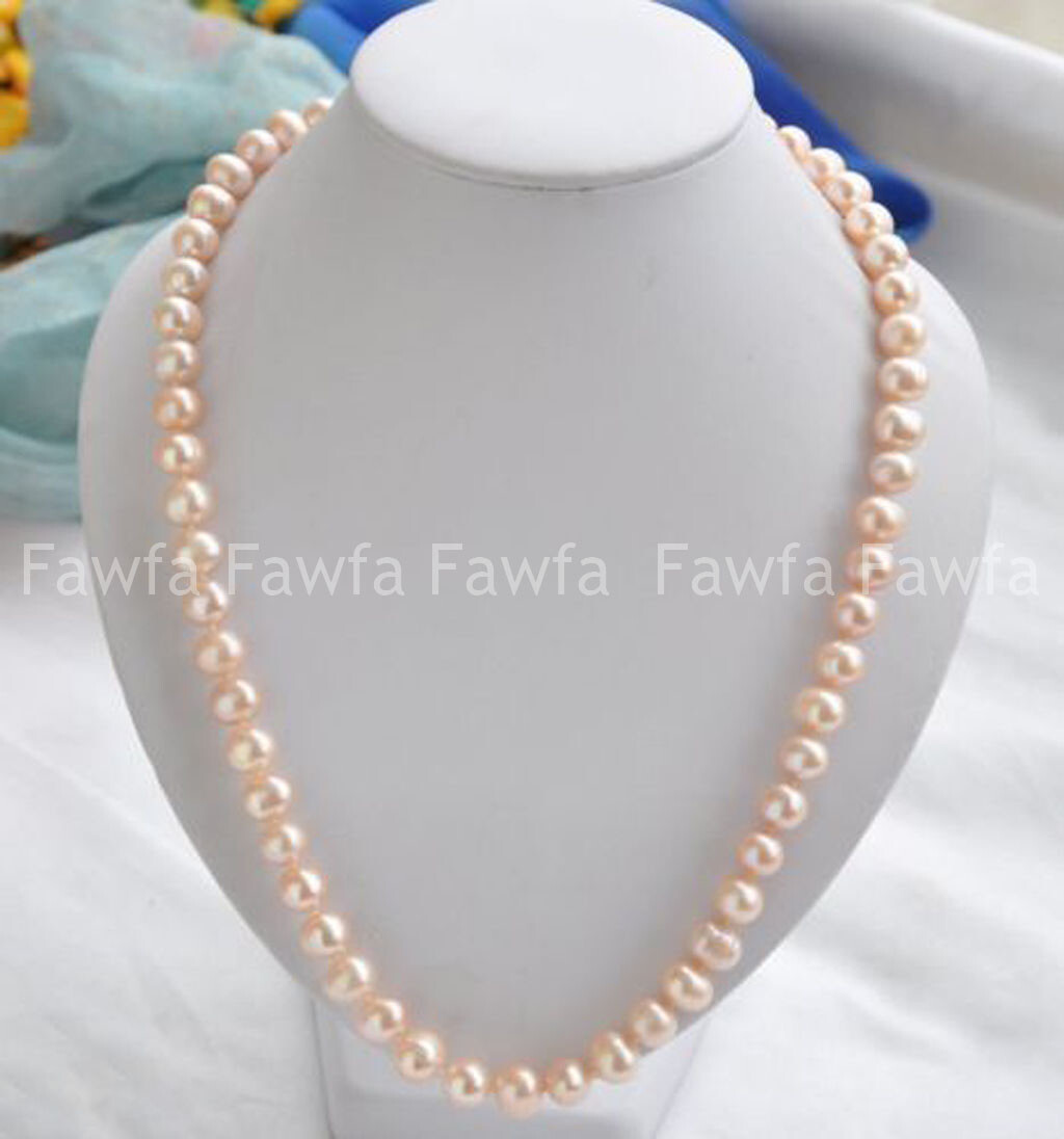 10-11mm Genuine Natural Pink Akoya Freshwater Cultured Pearl Beaded Necklace 18″