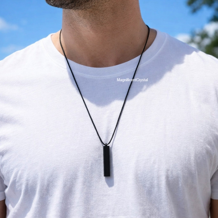 Black Amulet Obsidian Bar Crystal Pendant Healing Protection Energy Necklace