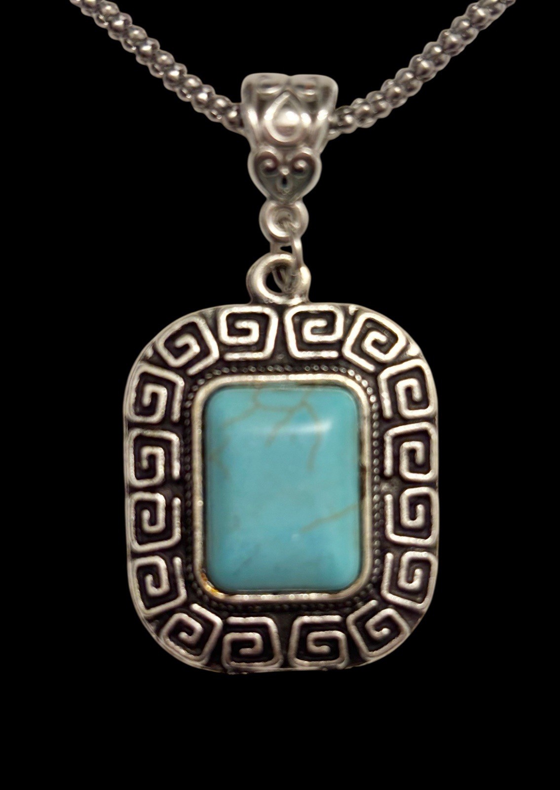 NEW WOMEN’S TIBETAN SILVER-TONE TURQUOISE AZTEC FRAMED PENDANT NECKLACE