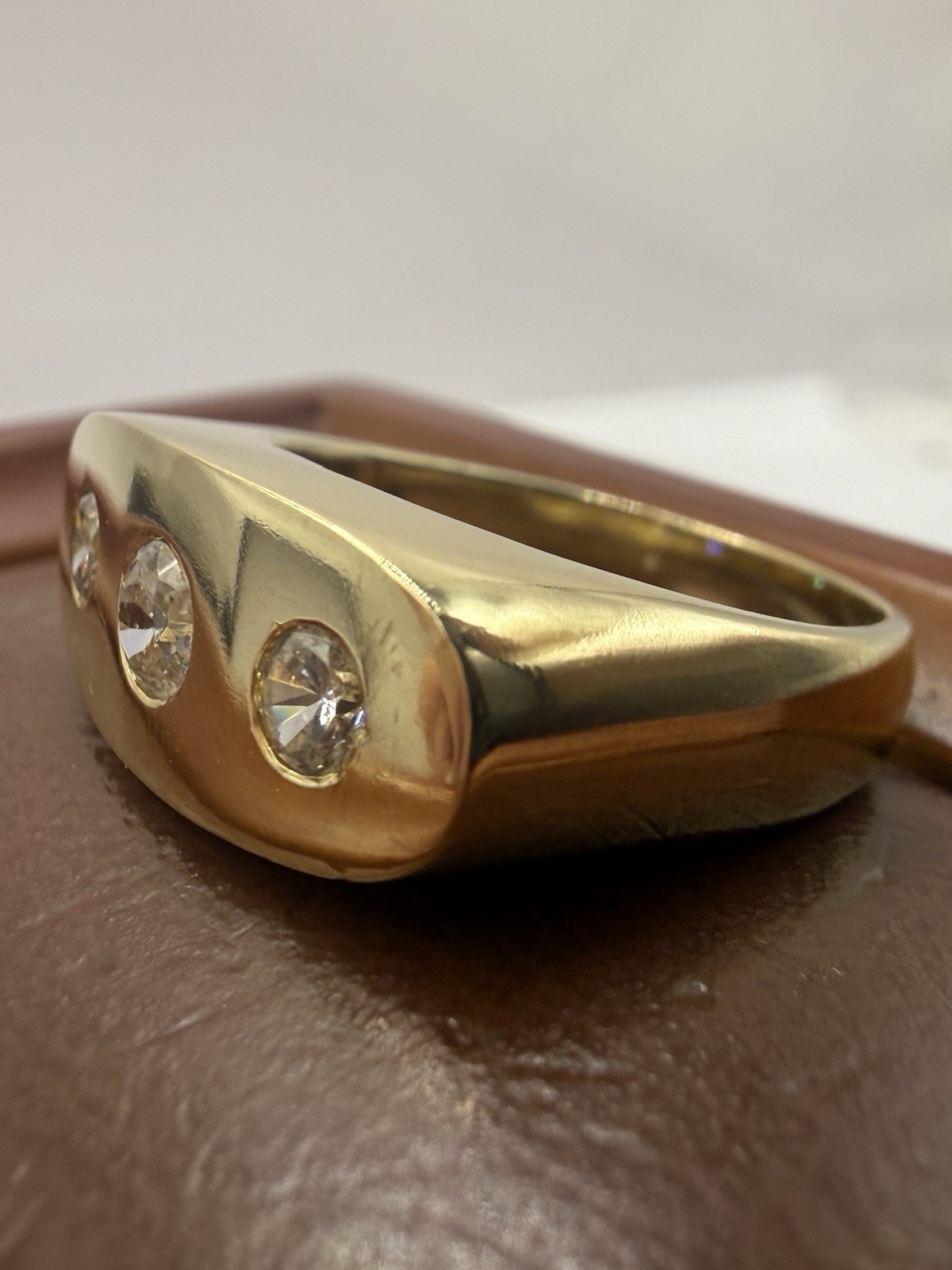 Vintage 9ct Yellow Gold Gypsy Setter Trilogy Ring • 8.41 Grams • Size – O ½