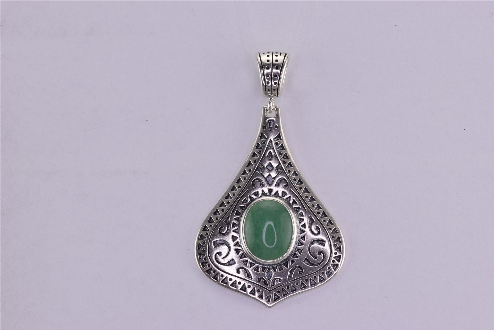 Sterling Silver 33mm x 25mm Green Jadeite Balinese Teardrop 925 Pendant