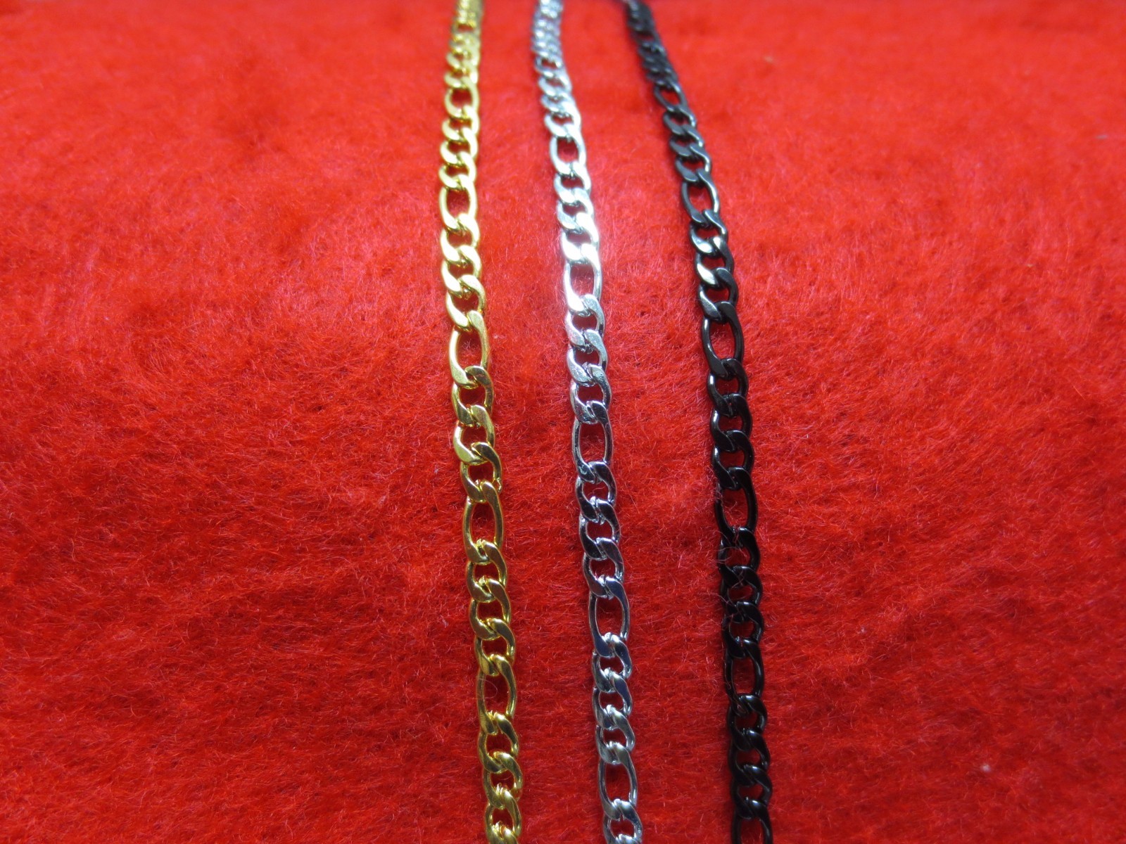 7″-48″ 3mm FIGARO ROPE STAINLESS STEEL GOLD-SILVER-BLACK-PLATED CHAIN NECKLACE