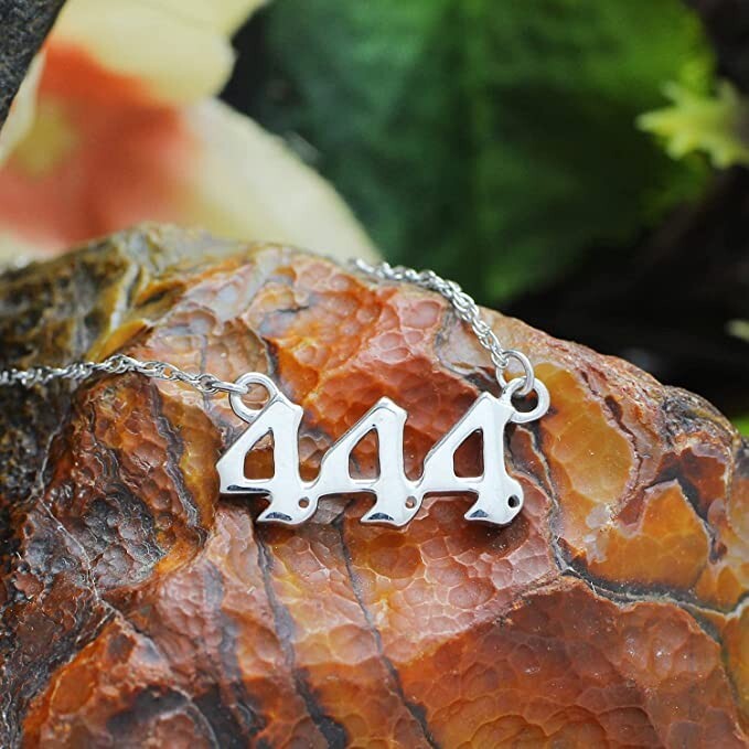 Silver 444 Angel Number Necklace, Jewelry Charms Minimalist Stainless Steel