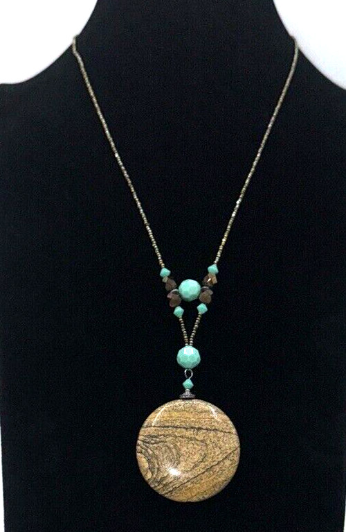 Jasper & Glass Bead Necklace Earrings Set Nickel Lead Free Made In USA Southwest