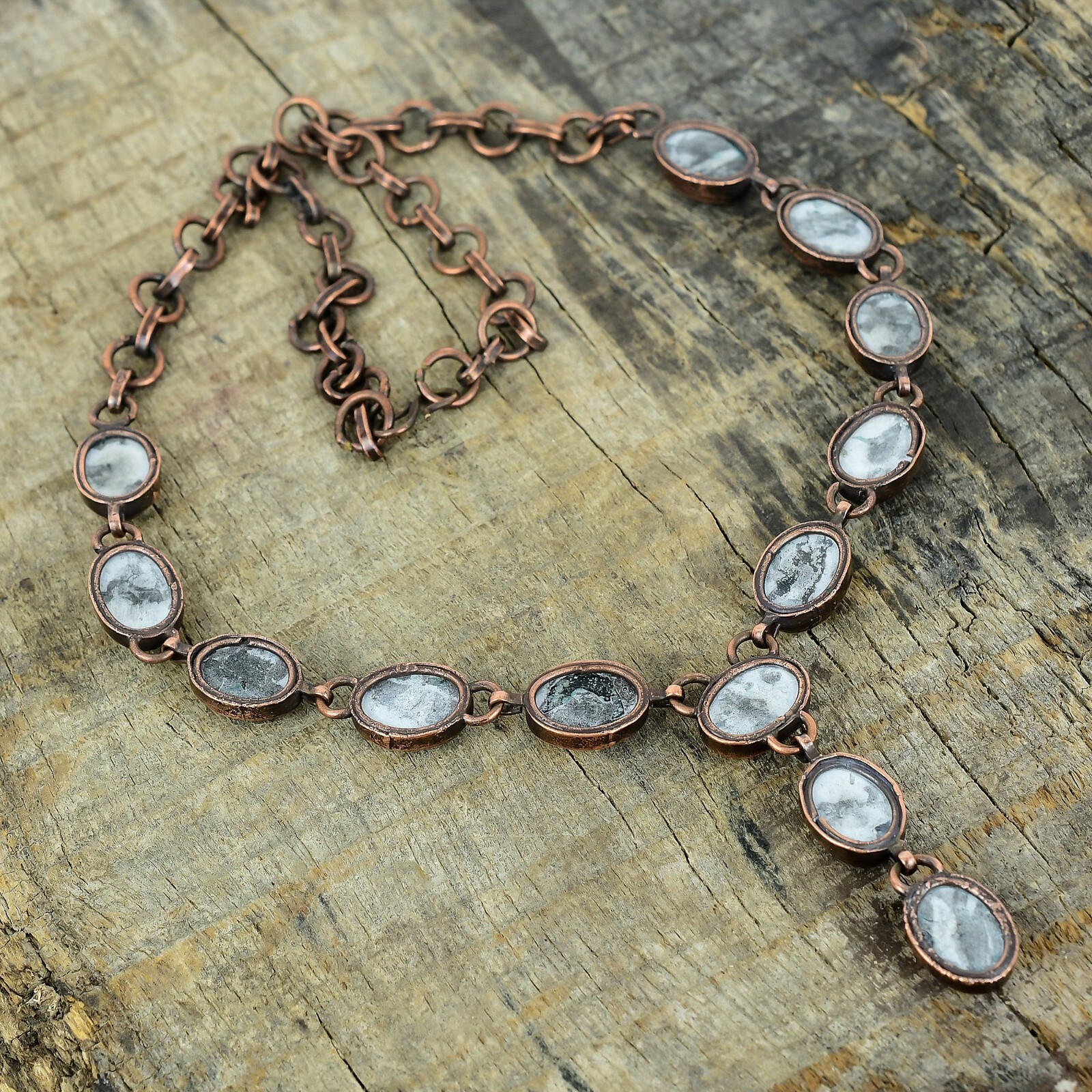 Copper White Buffalo Turquoise Stone Engagement Chain Electroformed New Necklace