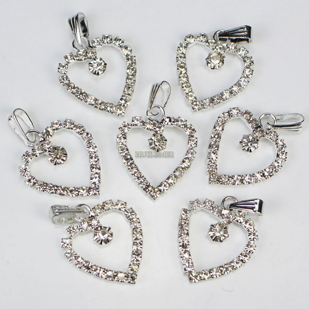 20pcs/lot 23x19mm Silver Plated Czech Crystal Rhinestone Love Heart Pendant Bead