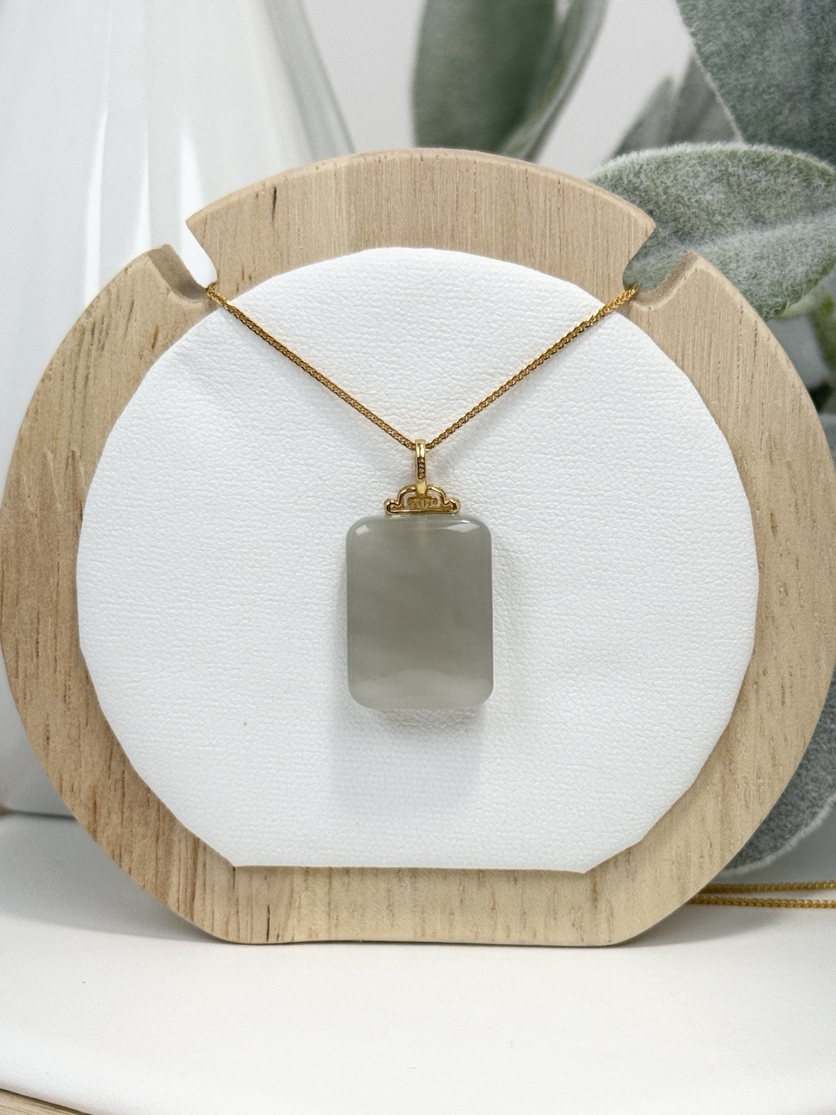 Hetian Jade Gray Pendant Necklace 20/15MM on 18IN S925 Chain w/Certificate
