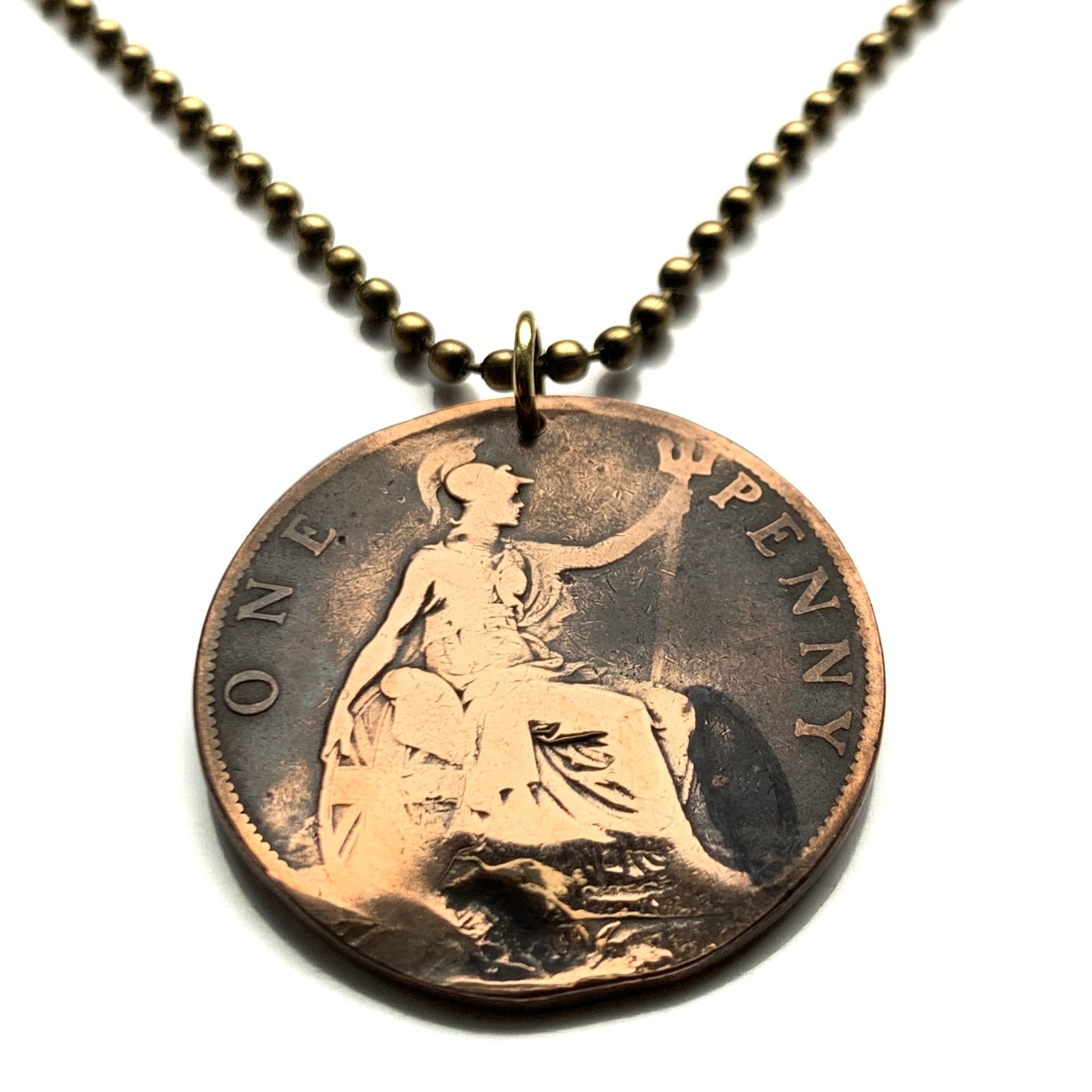 1895-1901 United Kingdom 1 Penny coin pendant Queen Victoria London Leeds 001616