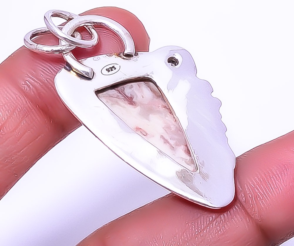 Rosetta Jasper & White Topaz Gemstone 925 Sterling Silver Pendant 1.95″ A378