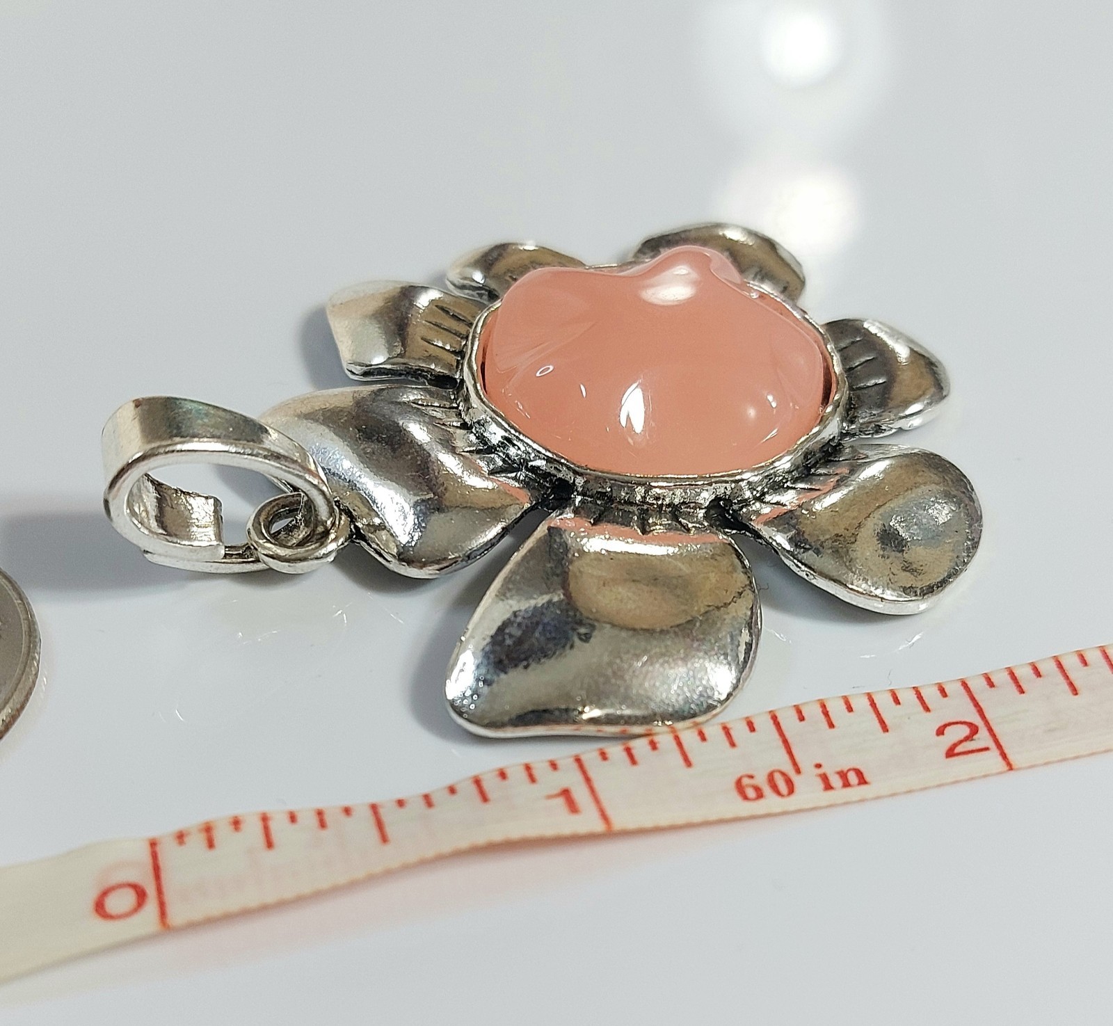 Silver and Pink/Coral Flower Necklace Pendant – Women’s Jewelry