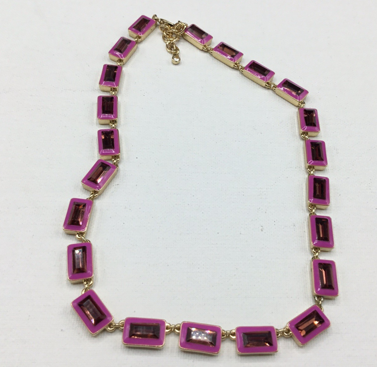 Gold Tone Pink Enamel and Rhinestone Necklace