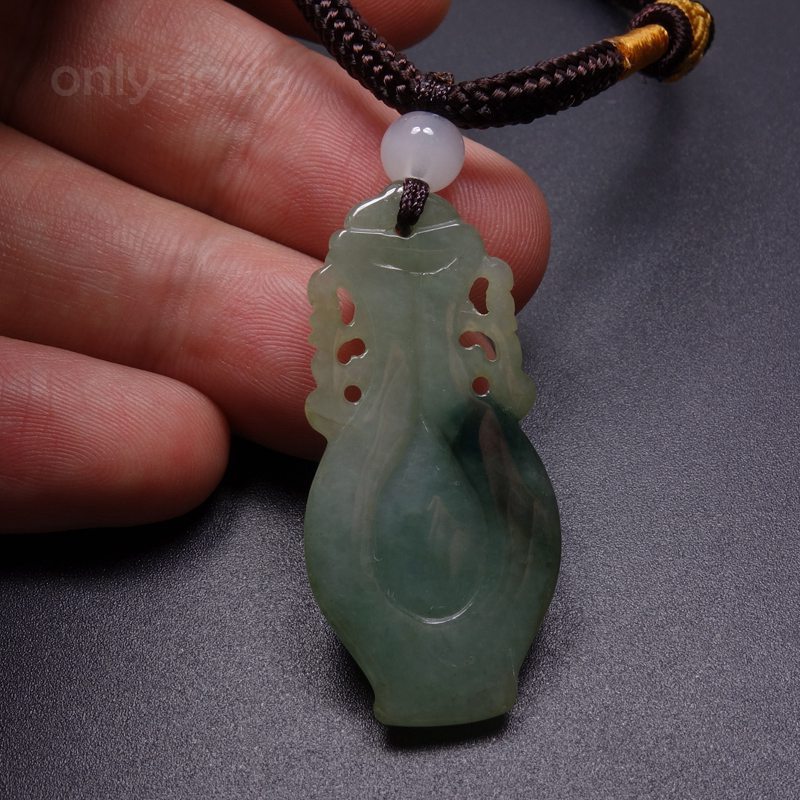 Certified Grade A 100% Natural Green Jadeite Jade Pendant Hand-carved Vase 11119