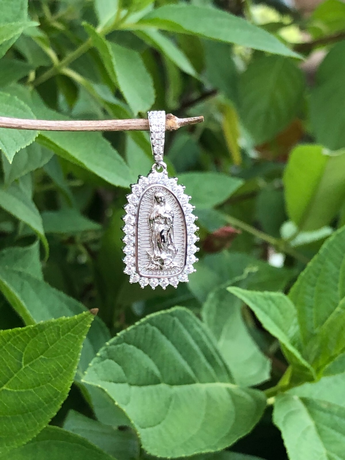 925 Sterling Silver Guadalupe CZ Pendant Women Girls 20mm(0.79″)/32mm(1.26″)