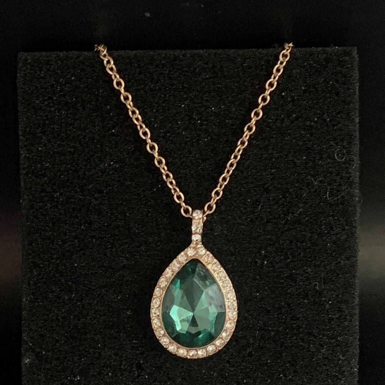 Necklace Emerald Green Crystal Pear Tear Drop Gold Plated New Gift