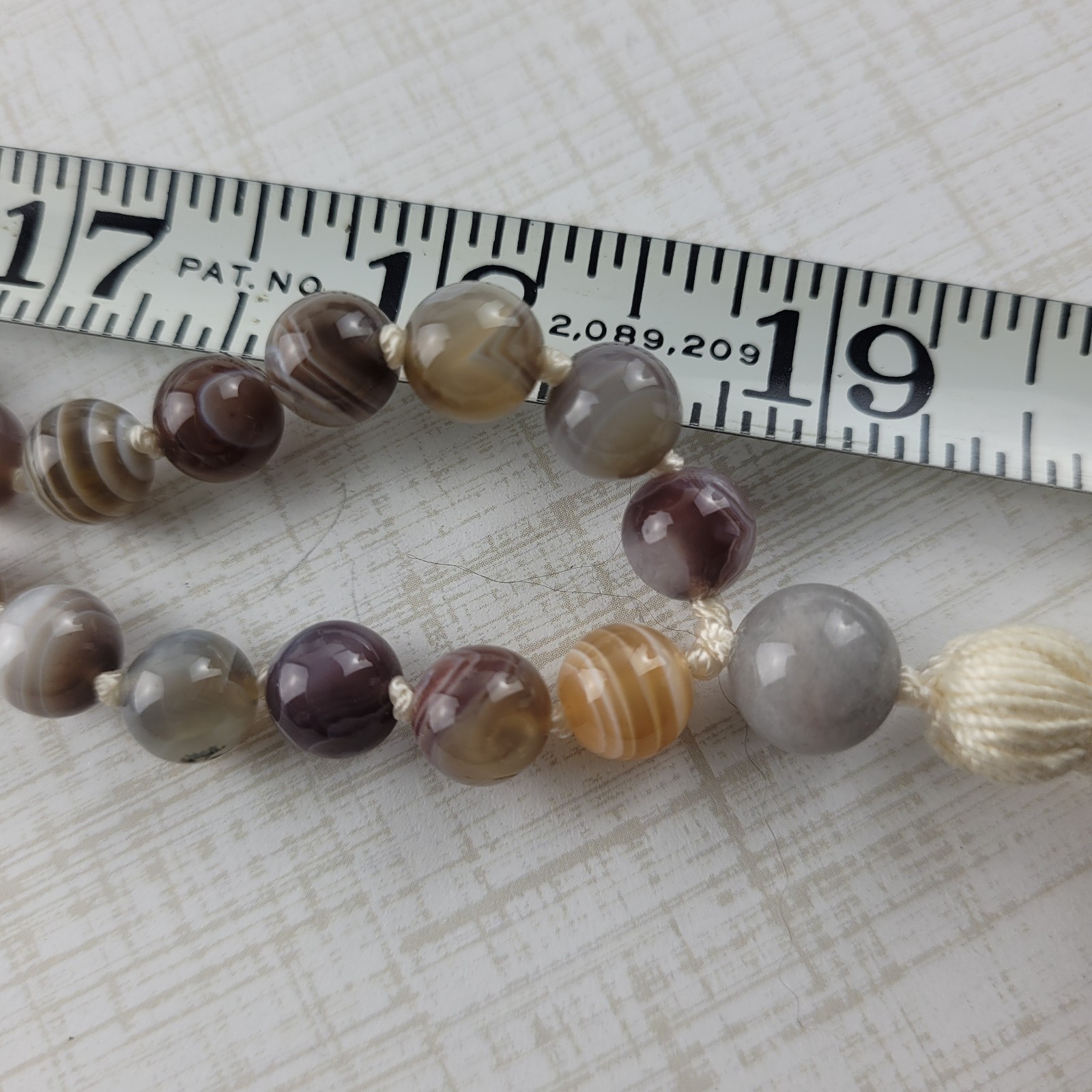 Agate Prayer Bead Necklace Hand Knotted Multi Color 38″