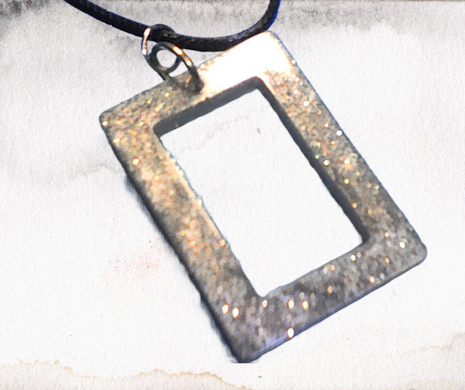 Handmade Silver Glitter Resin Pendant Necklace Square Black Cord 18″ Sparkle