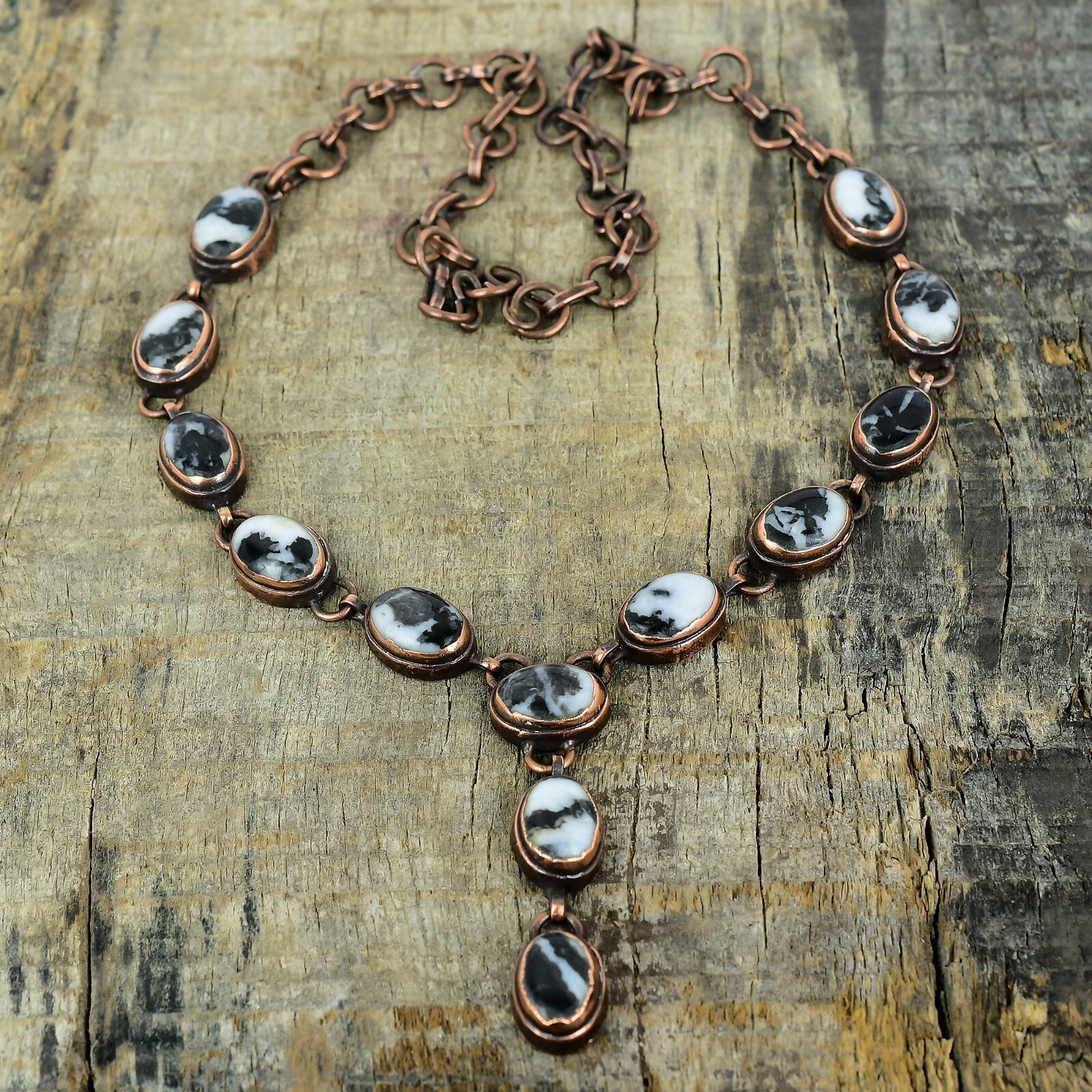 Copper White Buffalo Turquoise Stone Engagement Chain Electroformed New Necklace