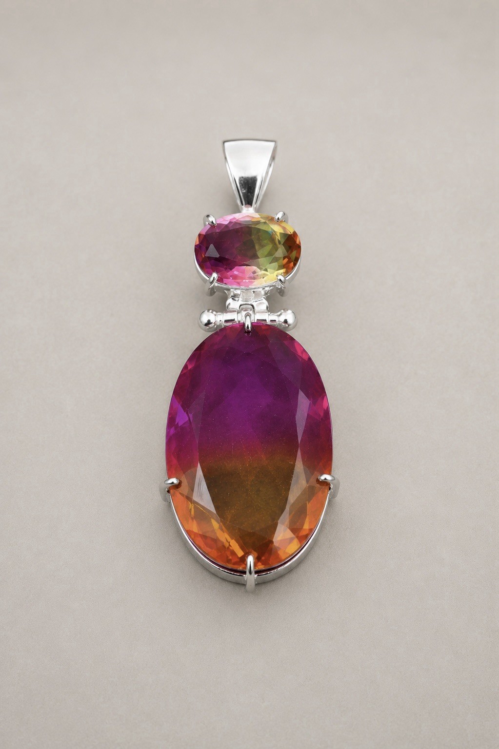 Bi-Color Tourmaline Gemstone Silver 2.4” Pendant
