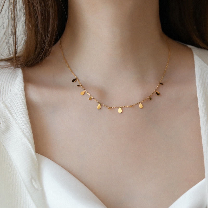 Gold Titanium Stainless Steel Disc Dangle Beads Chain Necklace Choker PE7