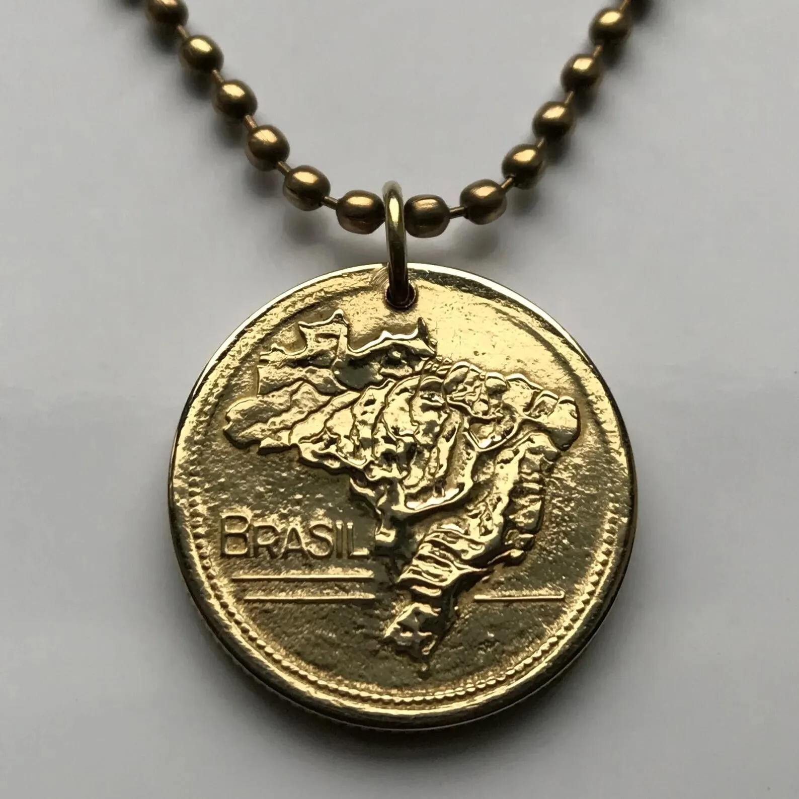 Brazil Brasil coin pendant Brazilian map Rio de Janeiro Sao Paulo Ipanema 000304