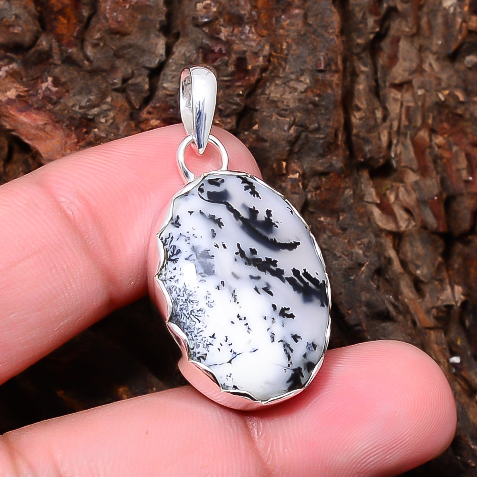 Merlinite Dendritic Opal -Brazil Handmade 925 Sterling Silver Pendant 1.37″ P14