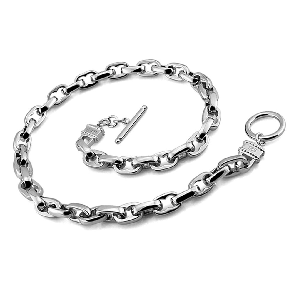 Solid 925 Sterling Silver 9MM Oval Link Chain Two Locks Necklace for Men & Women