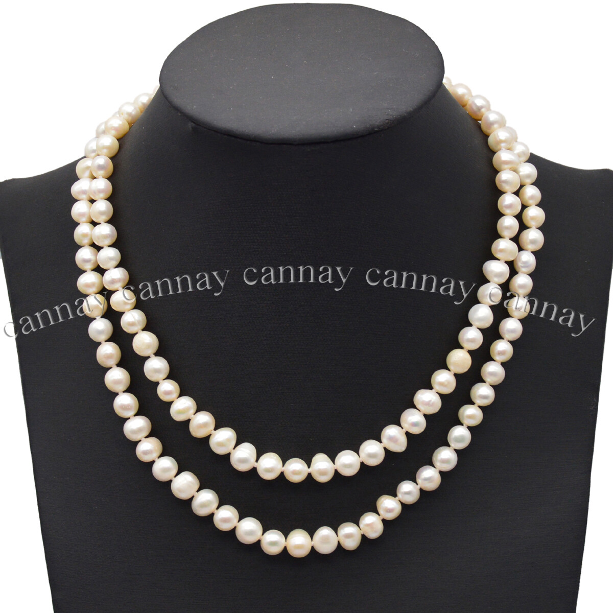 2 Strands Real Natural 7-8mm White Freshwater Cultured Pearl Necklace 18-20”