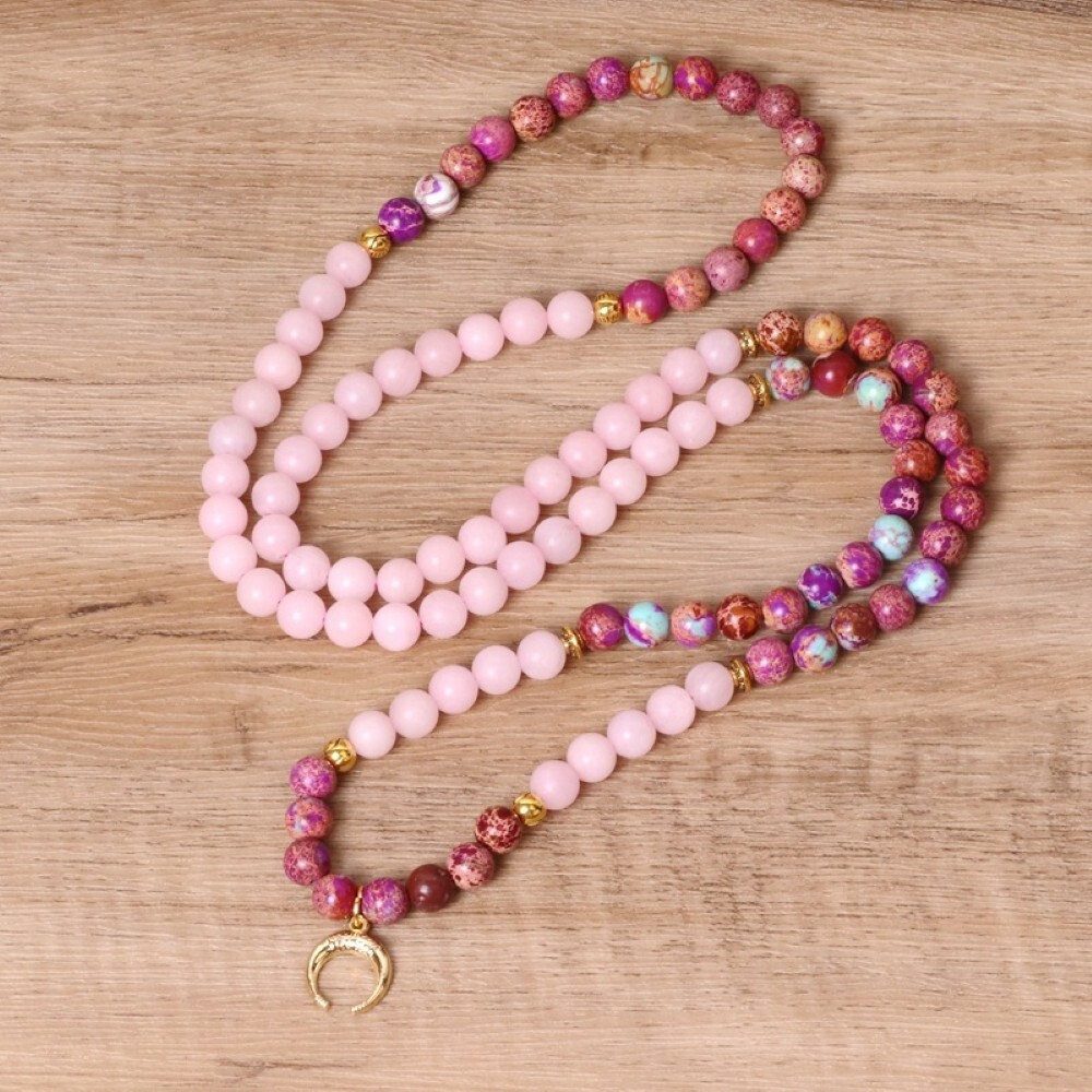 Women’s 108 Mala Beads Necklace Men Natural Balance Rose Quartz Crystal Bracelet