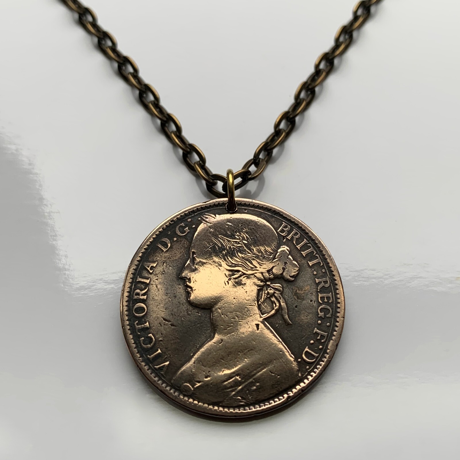 1862 United Kingdom Great Britain Penny coin pendant Queen Victoria York n003245