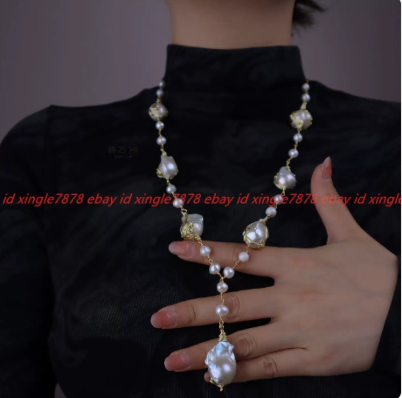 Elegant Fashion Natural 15-20mm Freshwater White Keshi Pearl Chain Long Necklace