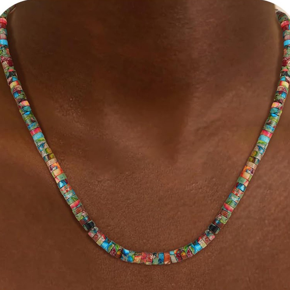 Colorful Sea Sediment Jasper Necklace Beaded Choker Healing Dainty Women Gifts