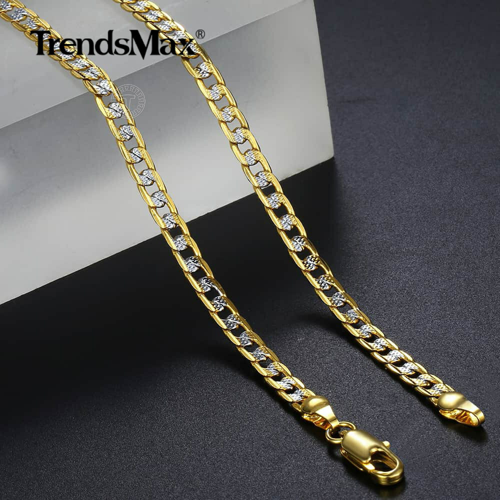 4mm 24″ Gold Filled Diamond-Cut Curb Cuban Gold Chain Necklace Men Women