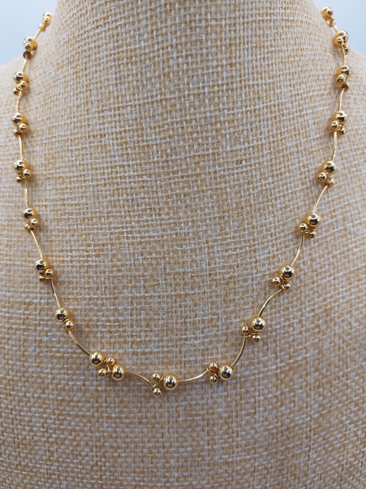 Gold Tone Wavy Ball Necklace Premier Designs Vintage Retired 2005 Flawless