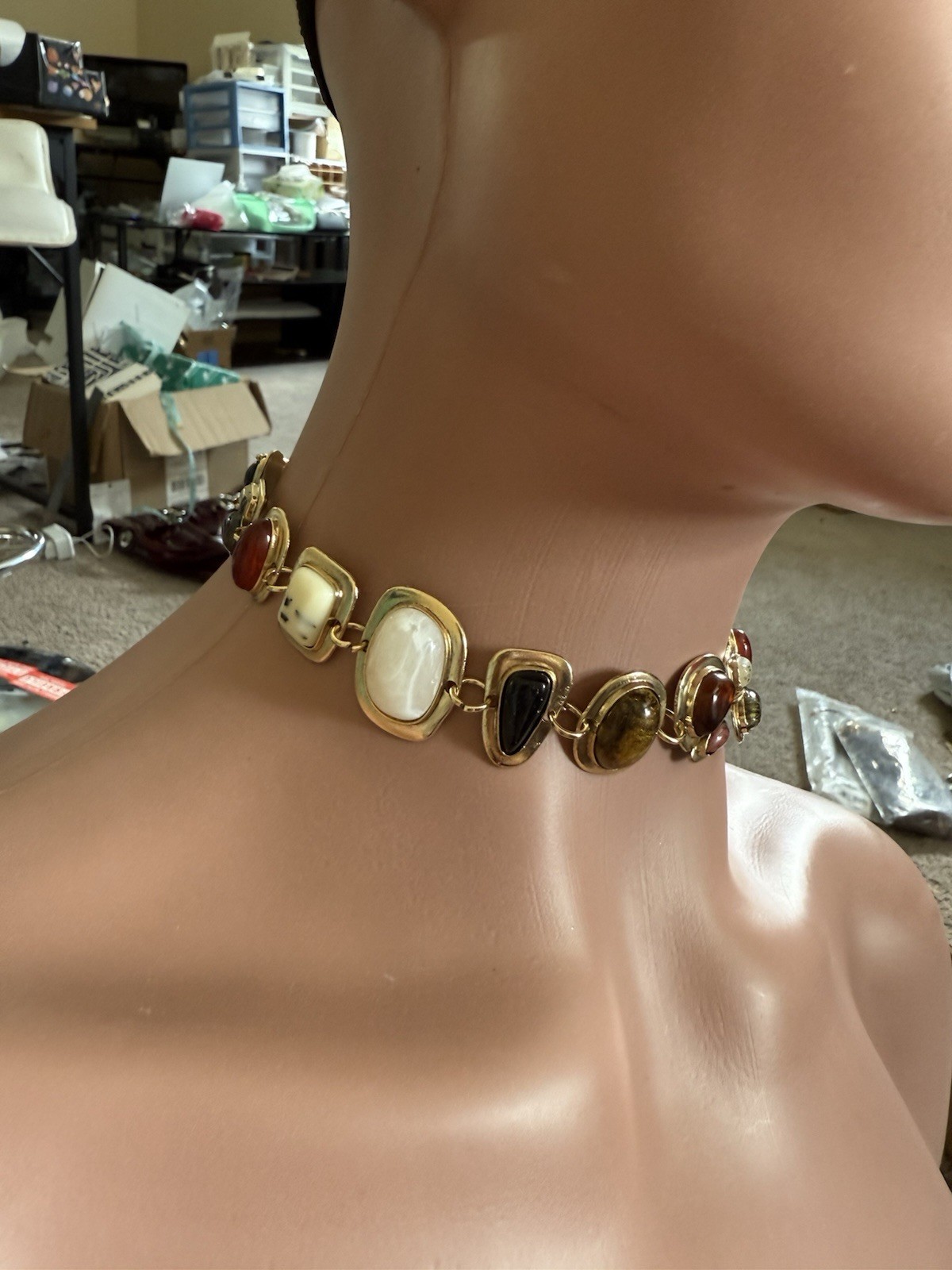 Gold Choker Necklace Chunky Statement White Brown Black
